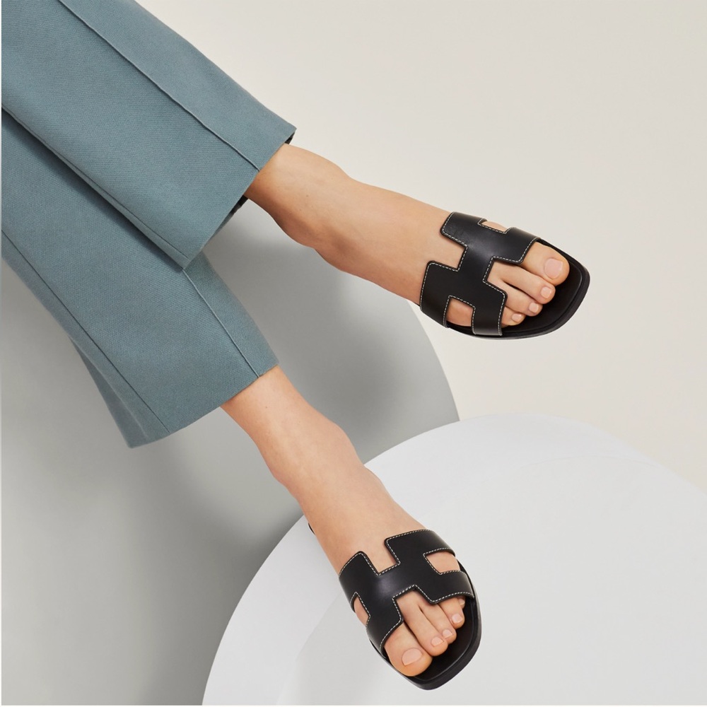 Women’s Hermes Oran Sandal Slides Black Size 42